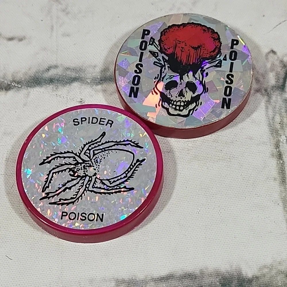 90s Pogs Poison Thick Plastic Slammers Lot Of 5 Holographic Skulls Spider